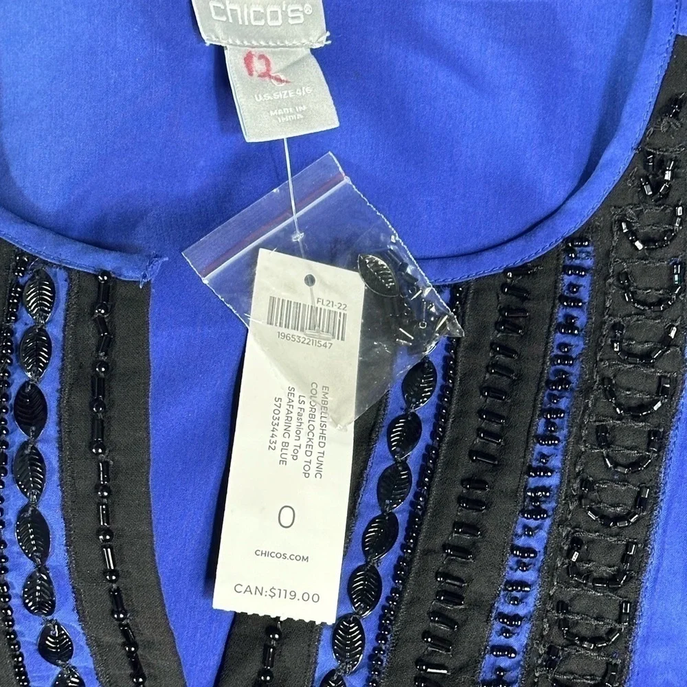 Chico's Blue and Black Tunic Top Size 0 (Chico's) / Small NWT